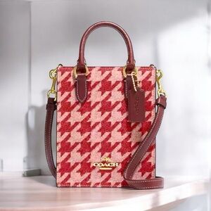 Coach Red and Pink Houndstooth Crossbody